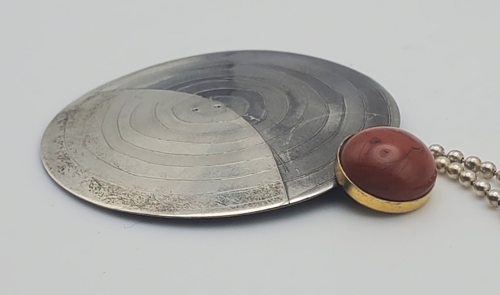 Lewis + Hubener - Handmade Sterling Silver 18k Vermeil Red Jasper Pendant Kinetic Jewelry Necklace - 20"