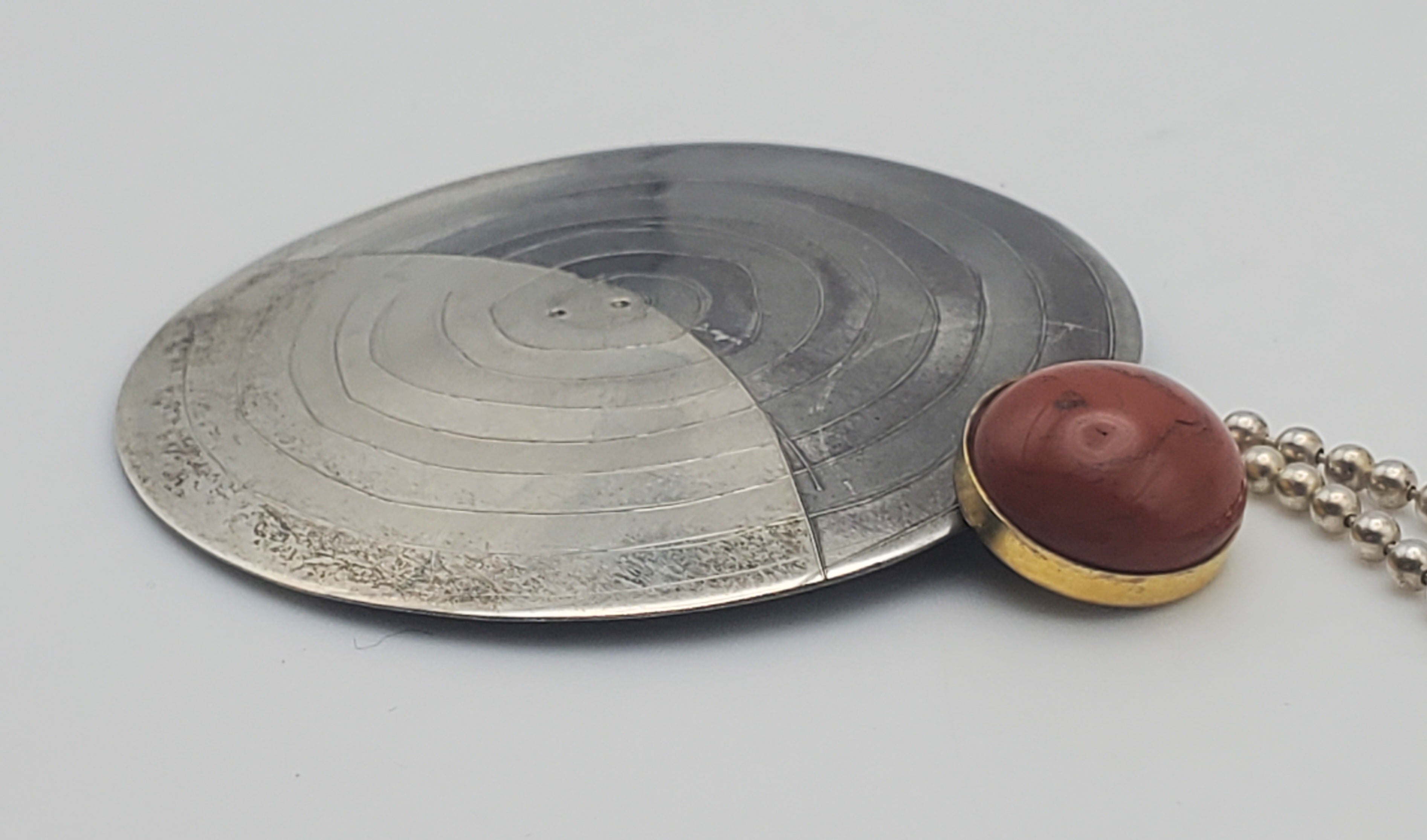 Lewis + Hubener - Handmade Sterling Silver 18k Vermeil Red Jasper Pendant Kinetic Jewelry Necklace - 20"
