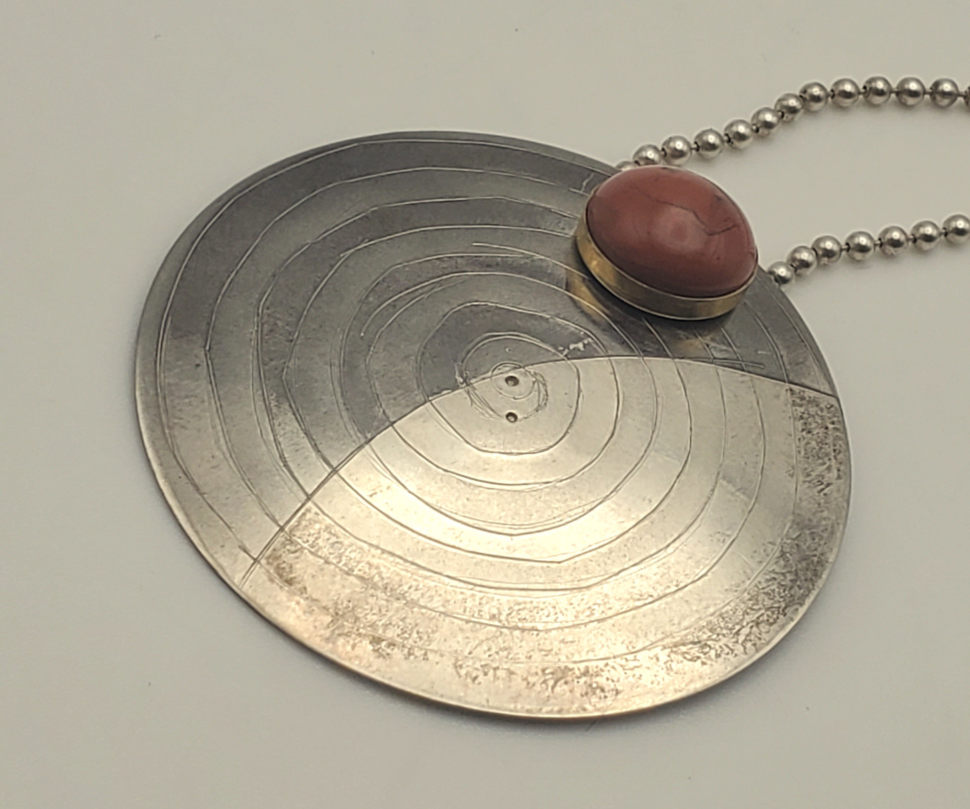 Lewis + Hubener - Handmade Sterling Silver 18k Vermeil Red Jasper Pendant Kinetic Jewelry Necklace - 20"