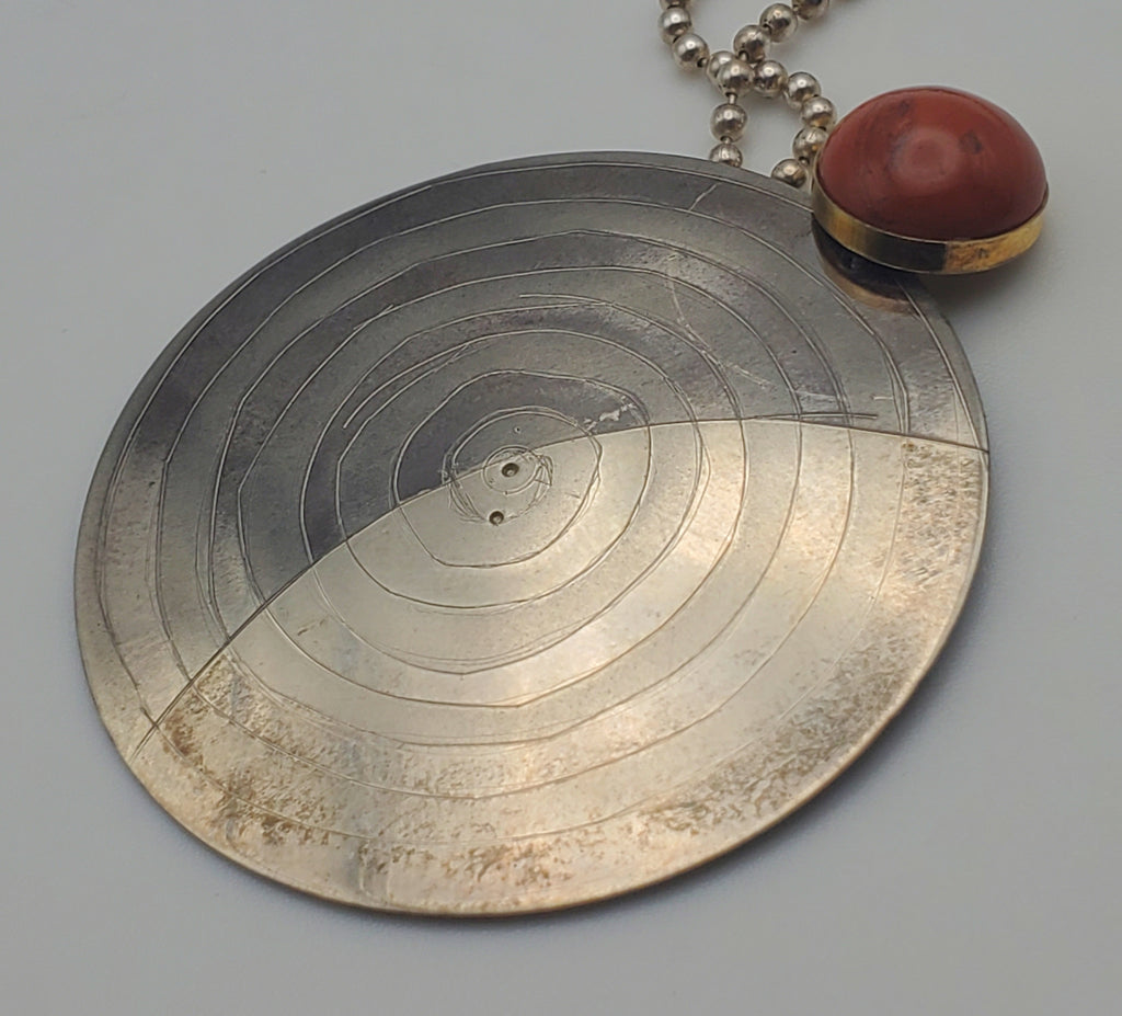 Lewis + Hubener - Handmade Sterling Silver 18k Vermeil Red Jasper Pendant Kinetic Jewelry Necklace - 20"