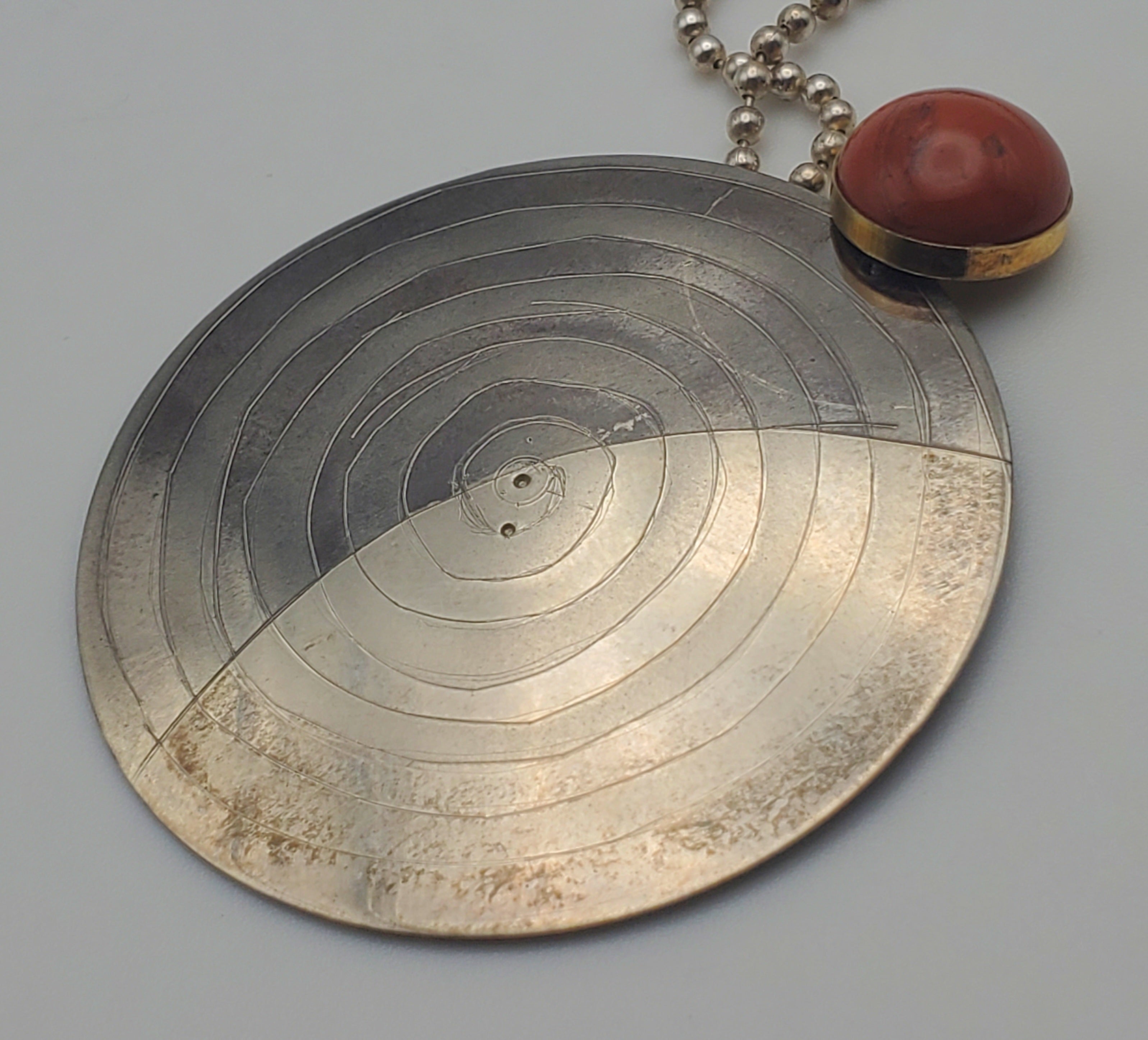 Lewis + Hubener - Handmade Sterling Silver 18k Vermeil Red Jasper Pendant Kinetic Jewelry Necklace - 20"
