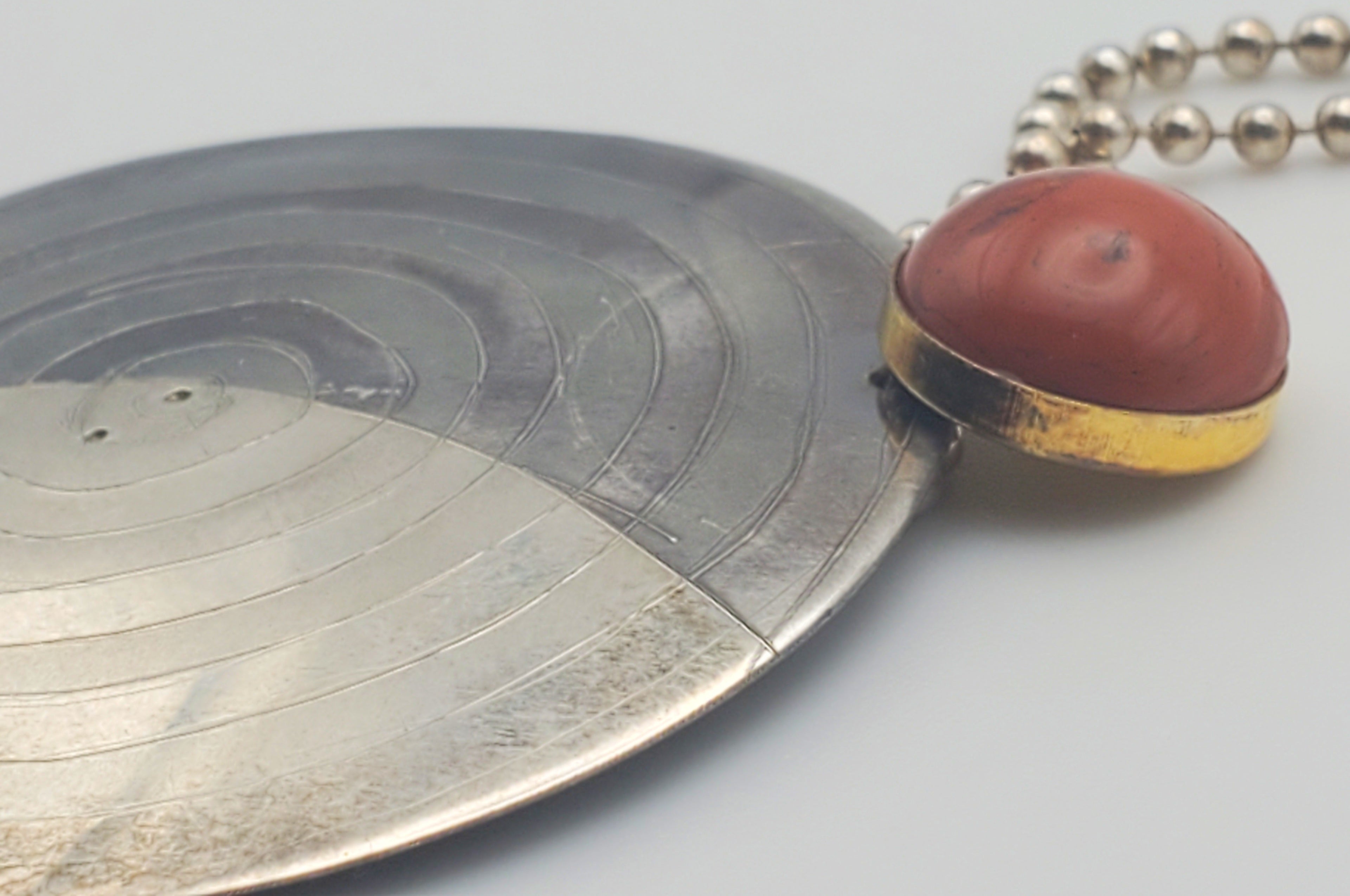 Lewis + Hubener - Handmade Sterling Silver 18k Vermeil Red Jasper Pendant Kinetic Jewelry Necklace - 20"
