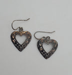 Vintage Sterling Silver Filigree Heart Dangle Earrings