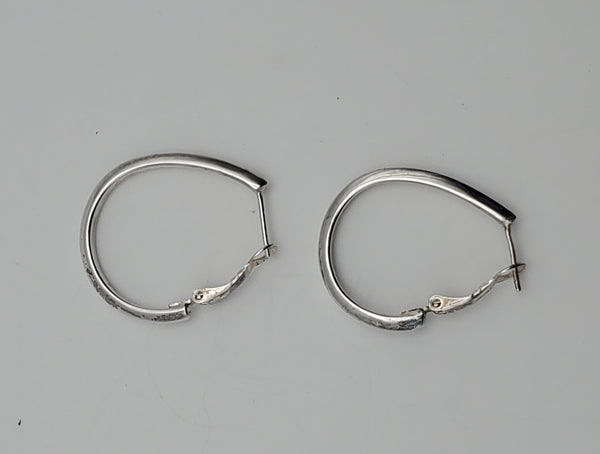 Vintage Sterling Silver Elongated Hoop French Clip Earrings