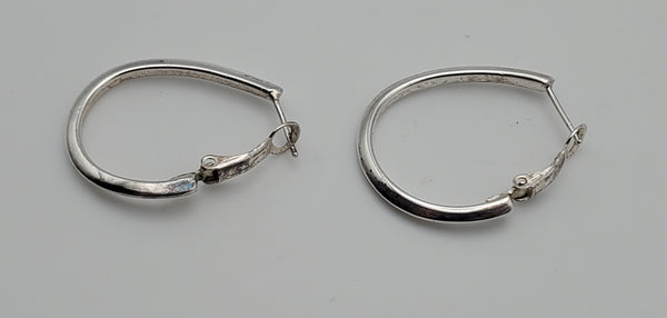 Vintage Sterling Silver Elongated Hoop French Clip Earrings