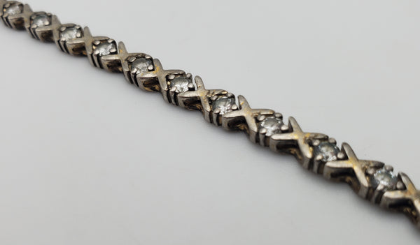 Vintage X Link Rhinestone Sterling Silver Tennis Bracelet - 7"