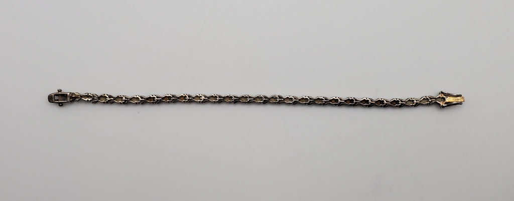 Vintage X Link Rhinestone Sterling Silver Tennis Bracelet - 7"
