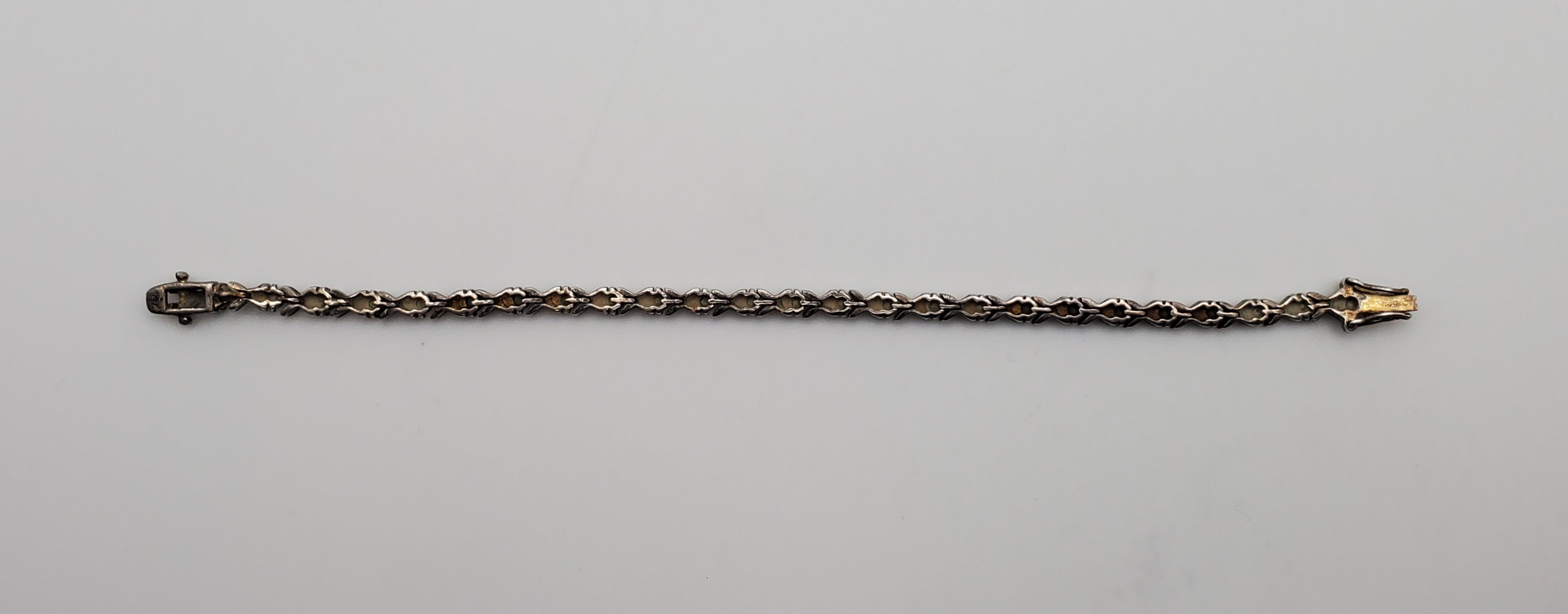 Vintage X Link Rhinestone Sterling Silver Tennis Bracelet - 7"