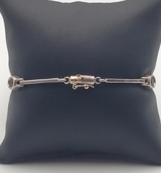 Vintage Sterling Silver Imitation Gemstone Link Bracelet - 7"
