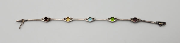 Vintage Sterling Silver Imitation Gemstone Link Bracelet - 7"