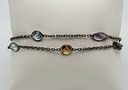 Vintage Double Strand Gemstone Sterling Silver Chain Link Bracelet - 7 + 1"