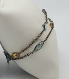 Vintage Double Strand Gemstone Sterling Silver Chain Link Bracelet - 7 + 1"