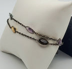 Vintage Double Strand Gemstone Sterling Silver Chain Link Bracelet - 7 + 1"