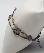 Vintage Double Strand Gemstone Sterling Silver Chain Link Bracelet - 7 + 1"