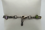 Vintage Double Strand Gemstone Sterling Silver Chain Link Bracelet - 7 + 1"