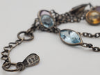 Vintage Double Strand Gemstone Sterling Silver Chain Link Bracelet - 7 + 1"