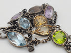 Vintage Double Strand Gemstone Sterling Silver Chain Link Bracelet - 7 + 1"