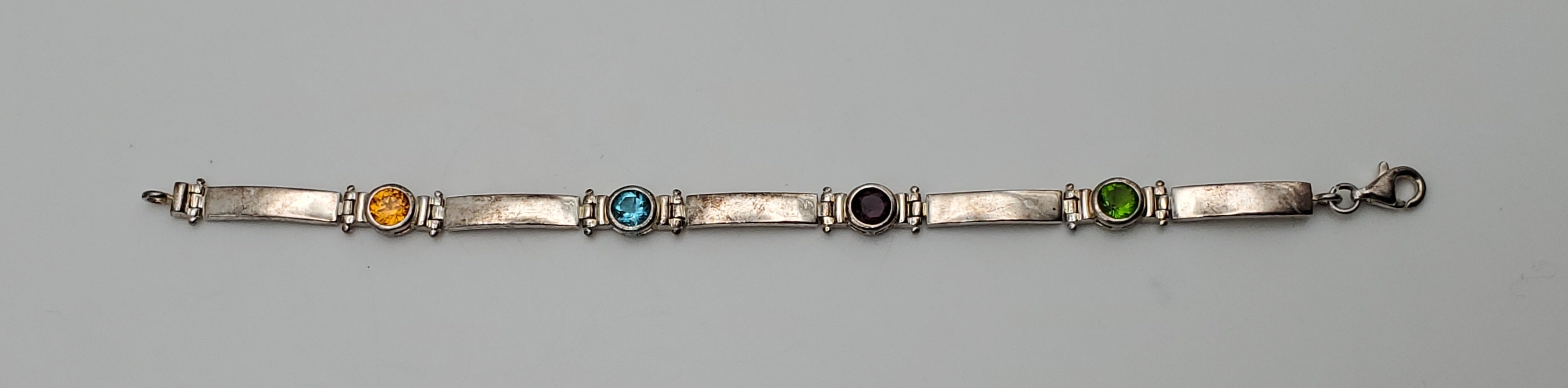 Sterling Silver Imitation Gemstone Link Bracelet - 7.25"