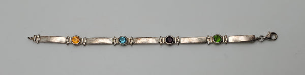 Sterling Silver Imitation Gemstone Link Bracelet - 7.25"