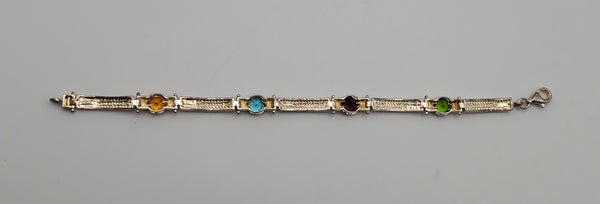 Sterling Silver Imitation Gemstone Link Bracelet - 7.25"