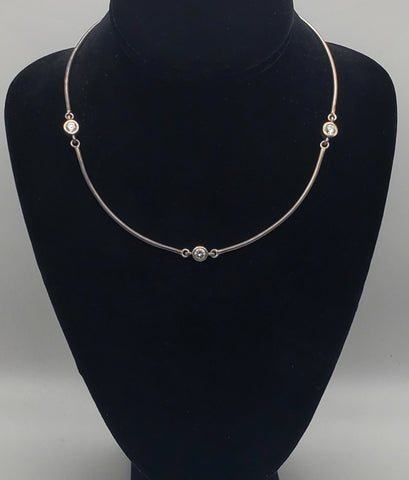 Vintage Sterling Silver Cut Crystal Link Necklace - 17"