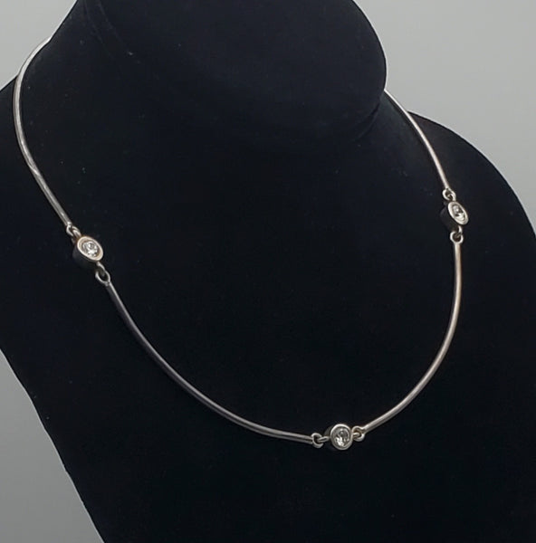 Vintage Sterling Silver Cut Crystal Link Necklace - 17"