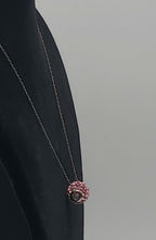 Vintage Pink Crystal Studded Sterling Silver Slide Pendant on Sterling Silver Chain Necklace - 18"