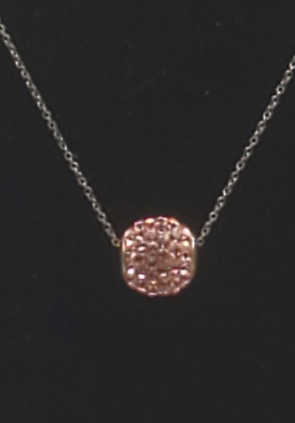 Vintage Pink Crystal Studded Sterling Silver Slide Pendant on Sterling Silver Chain Necklace - 18"