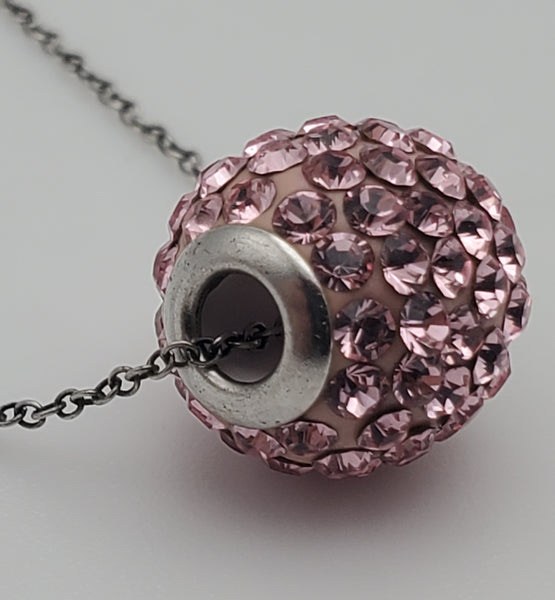 Vintage Pink Crystal Studded Sterling Silver Slide Pendant on Sterling Silver Chain Necklace - 18"