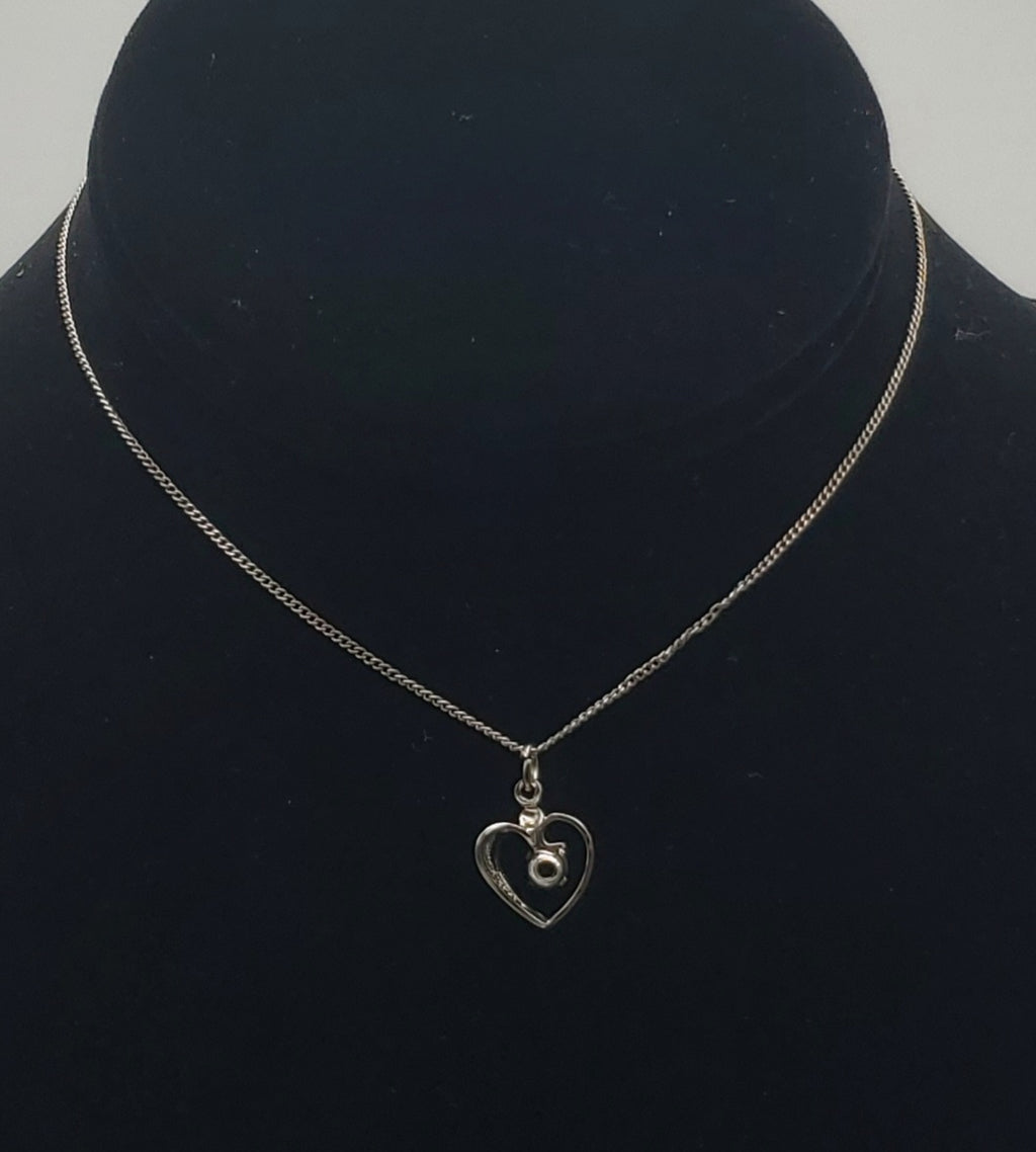 Vintage Sterling Silver Pink Crystal Heart Pendant on Sterling Silver Choker Chain Necklace - 12.25"