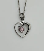 Vintage Sterling Silver Pink Crystal Heart Pendant on Sterling Silver Choker Chain Necklace - 12.25"