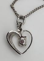 Vintage Sterling Silver Pink Crystal Heart Pendant on Sterling Silver Choker Chain Necklace - 12.25"