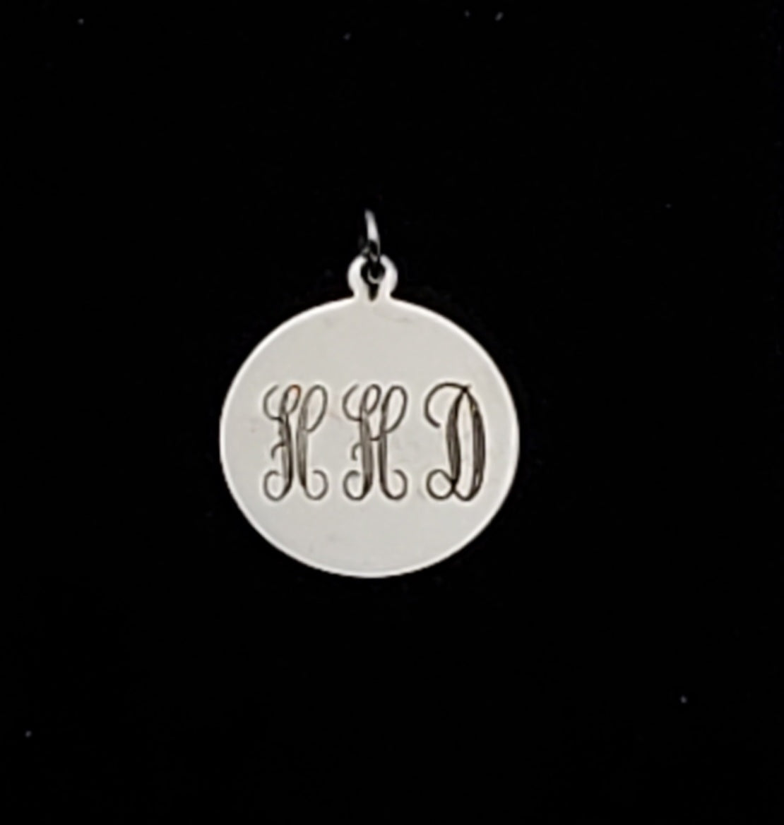Vintage Sterling Silver Engraved Commemorative Monogram Pendant
