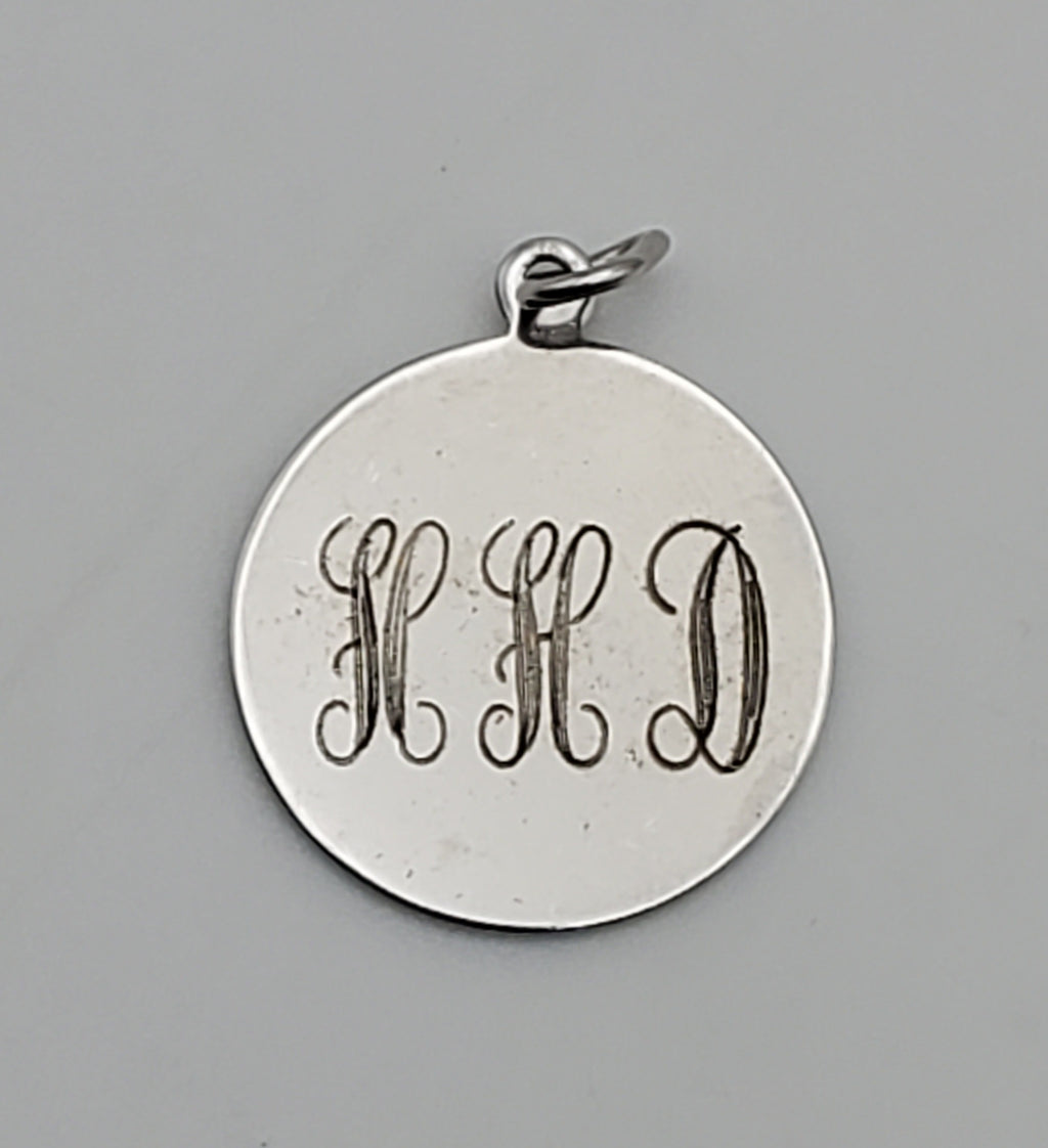 Vintage Sterling Silver Engraved Commemorative Monogram Pendant