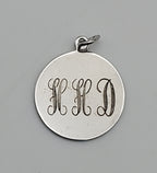 Vintage Sterling Silver Engraved Commemorative Monogram Pendant