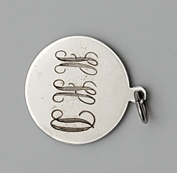 Vintage Sterling Silver Engraved Commemorative Monogram Pendant