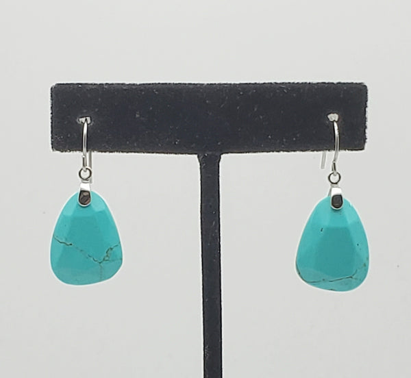 Vintage Faceted Turquoise Sterling Silver Dangle Earrings