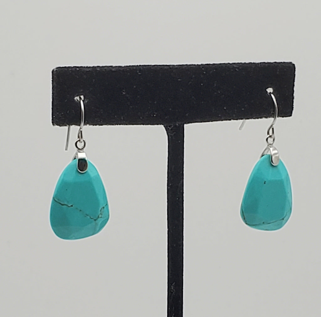 Vintage Faceted Turquoise Sterling Silver Dangle Earrings