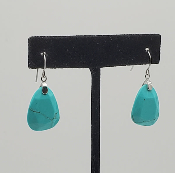 Vintage Faceted Turquoise Sterling Silver Dangle Earrings