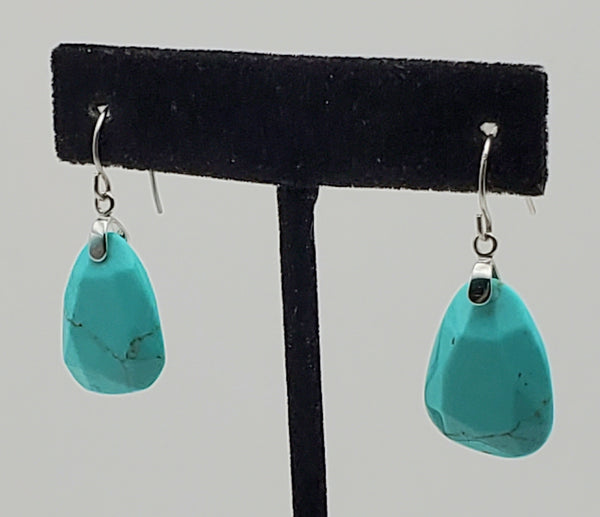 Vintage Faceted Turquoise Sterling Silver Dangle Earrings