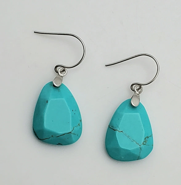 Vintage Faceted Turquoise Sterling Silver Dangle Earrings