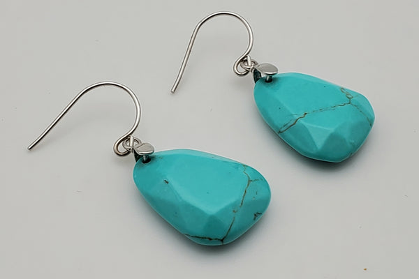 Vintage Faceted Turquoise Sterling Silver Dangle Earrings