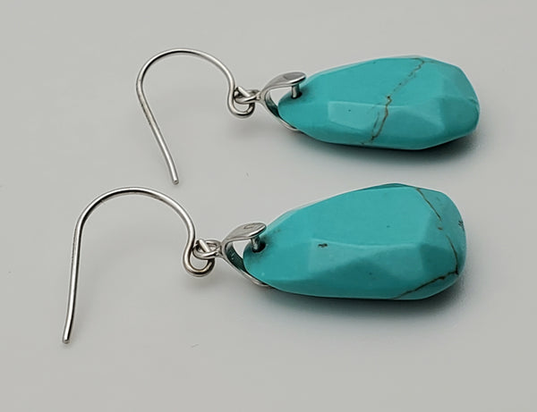 Vintage Faceted Turquoise Sterling Silver Dangle Earrings