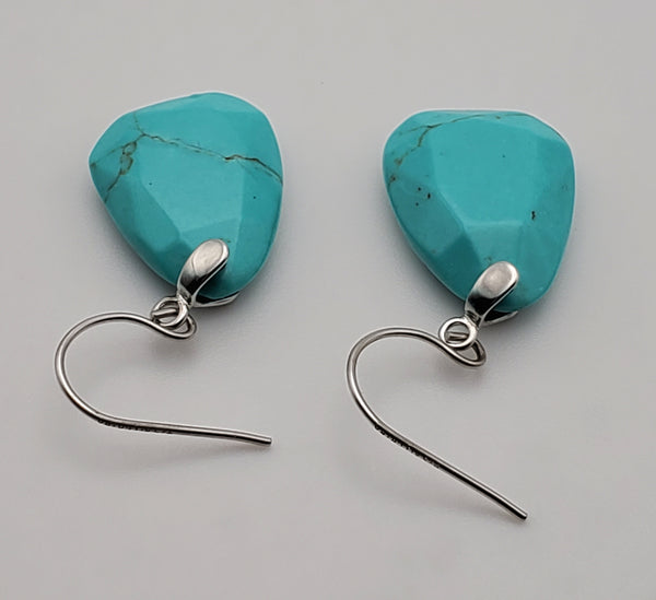 Vintage Faceted Turquoise Sterling Silver Dangle Earrings