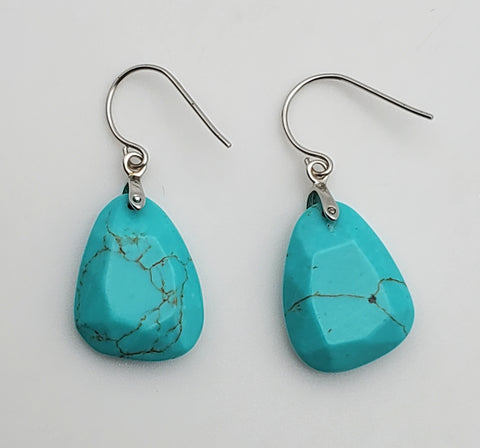 Vintage Faceted Turquoise Sterling Silver Dangle Earrings