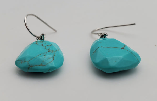 Vintage Faceted Turquoise Sterling Silver Dangle Earrings