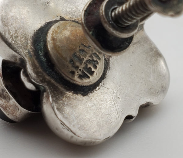 Vintage Handmade Sterling Silver Black Onyx Screw Back Earrings