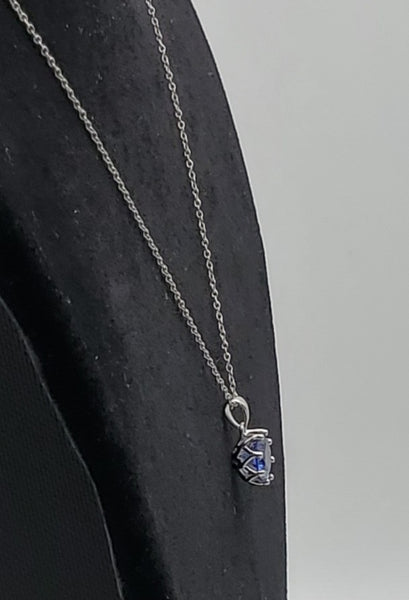 Vintage Light Blue Cubic Zirconia Sterling Silver Pendant on Sterling Silver Chain Necklace - 18"