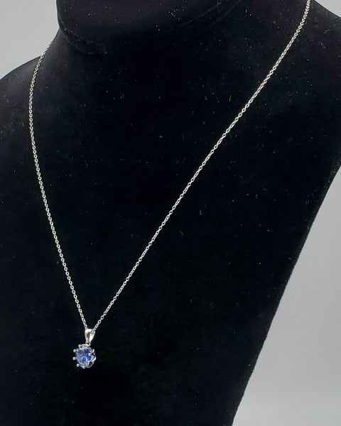 Vintage Light Blue Cubic Zirconia Sterling Silver Pendant on Sterling Silver Chain Necklace - 18"