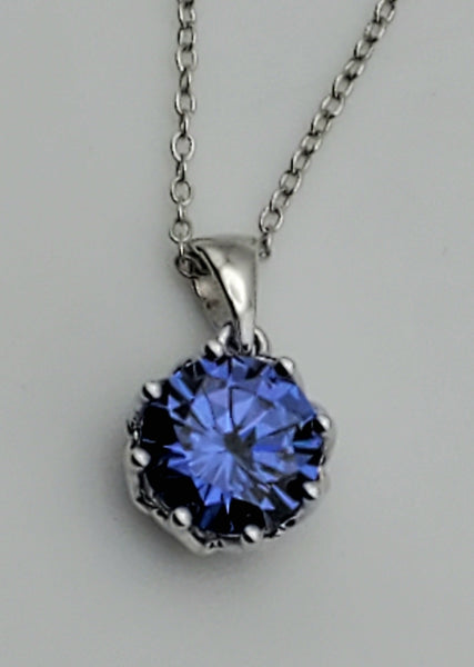 Vintage Light Blue Cubic Zirconia Sterling Silver Pendant on Sterling Silver Chain Necklace - 18"